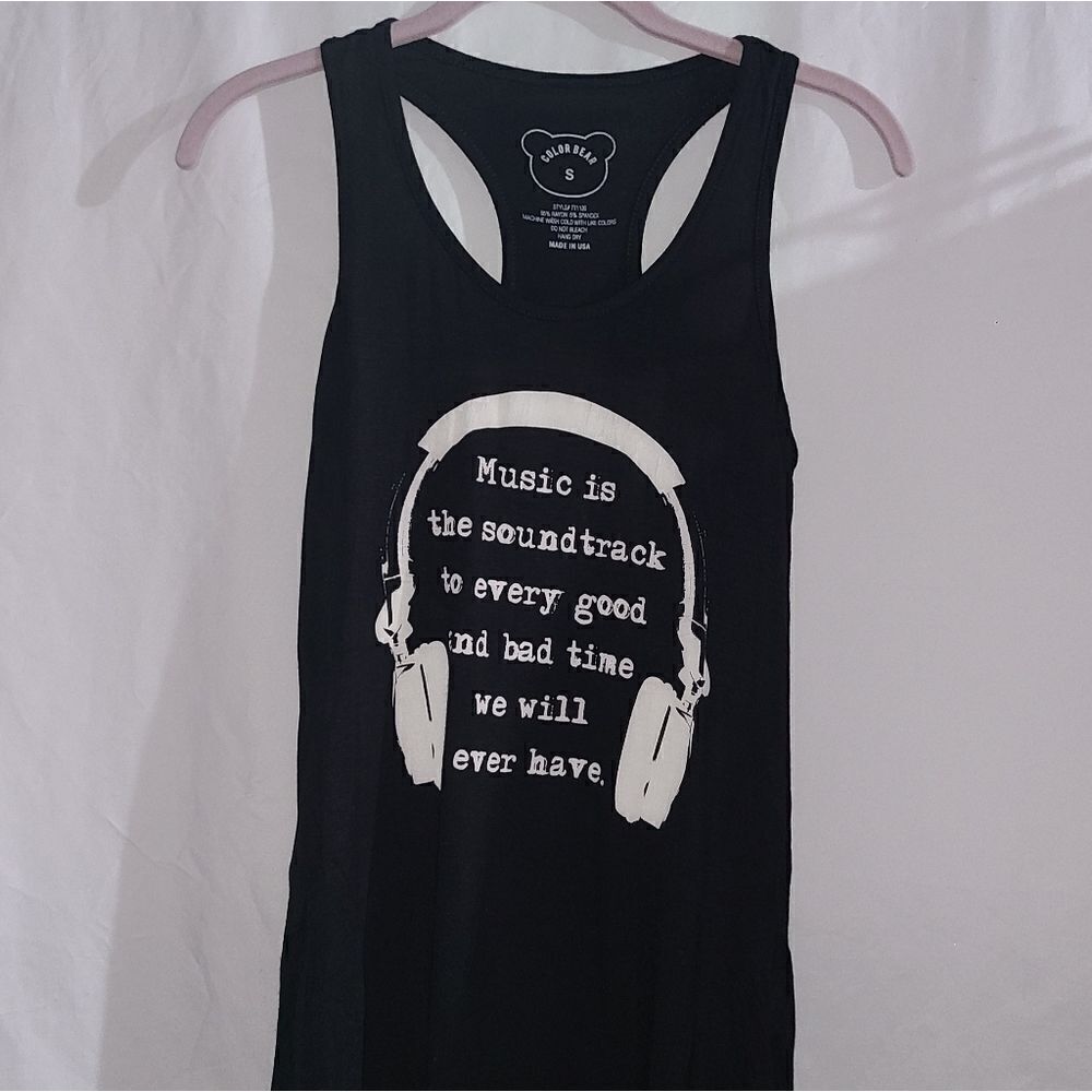 Color Bear Music Graphic Black Tank Size S